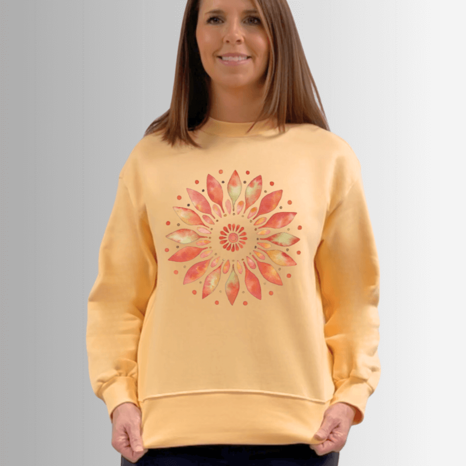 Apricot Floral Fleece Sweatshirt Made in USA - RFE Marketing Ventures