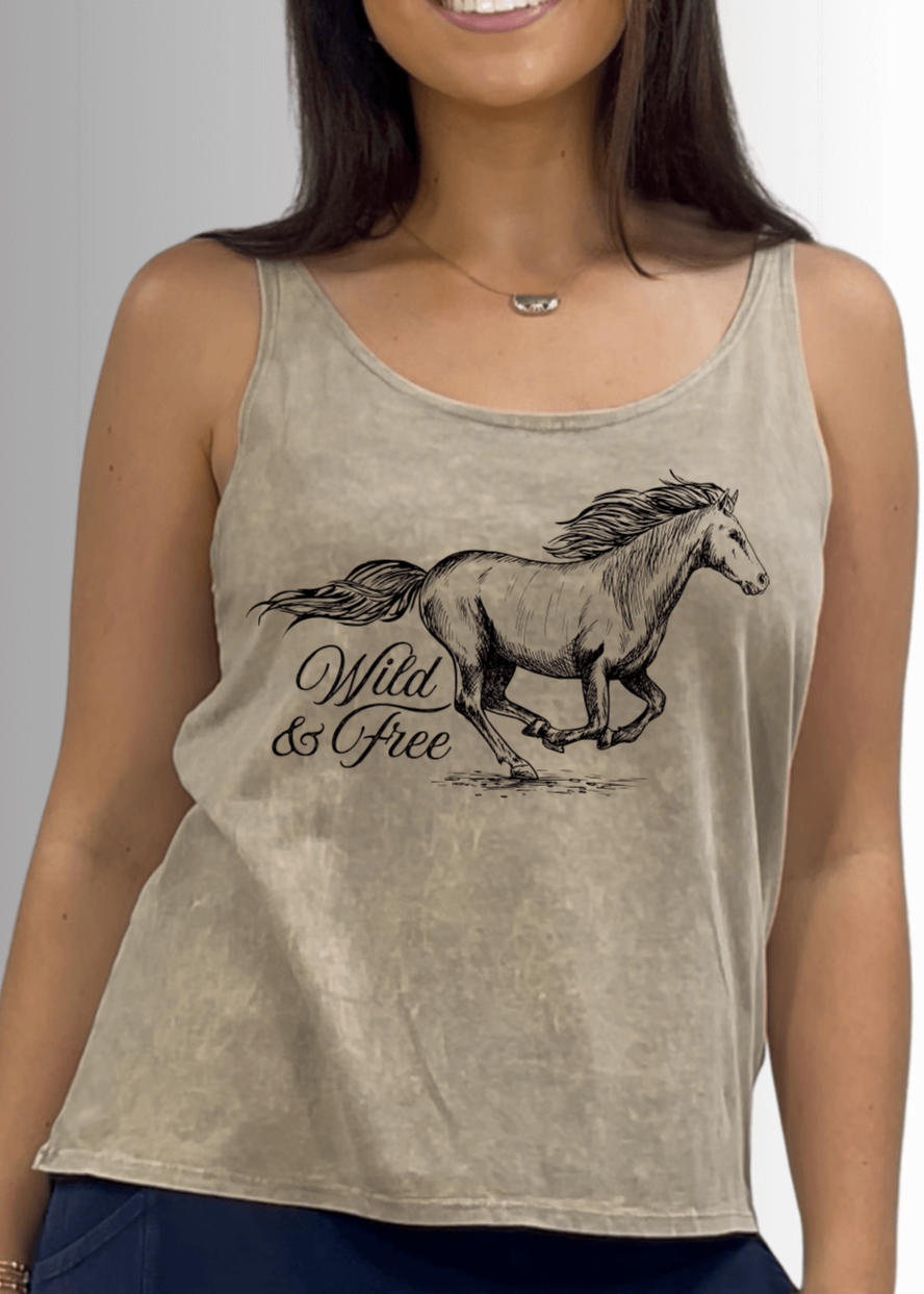 Wild and Free Horse Graphic Premium USA Cotton Tank Top - RFE Marketing Ventures