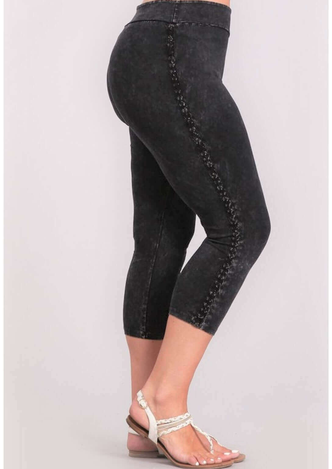 Crochet Striped Capri Leggings Made in USA - Plus Size Mineral Washed