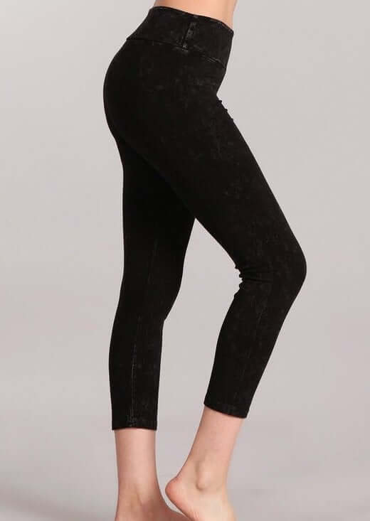 Tummy Control Capri Leggings - Mineral Washed and Made in USA