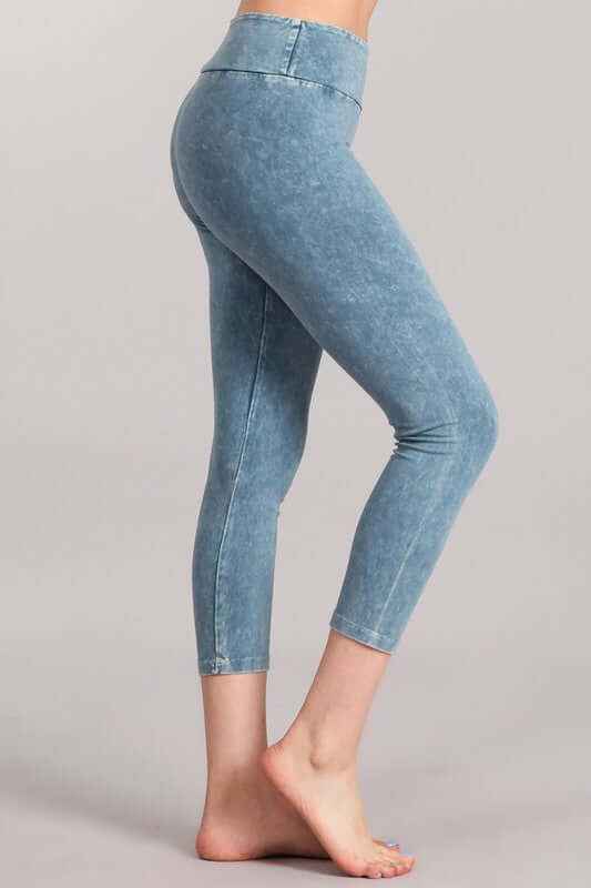 Tummy Control Capri Leggings - Mineral Washed and Made in USA