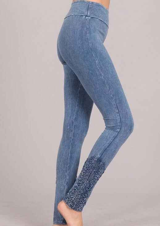 Mineral Washed Jeggings with Crochet Ankle Detail - Made in USA