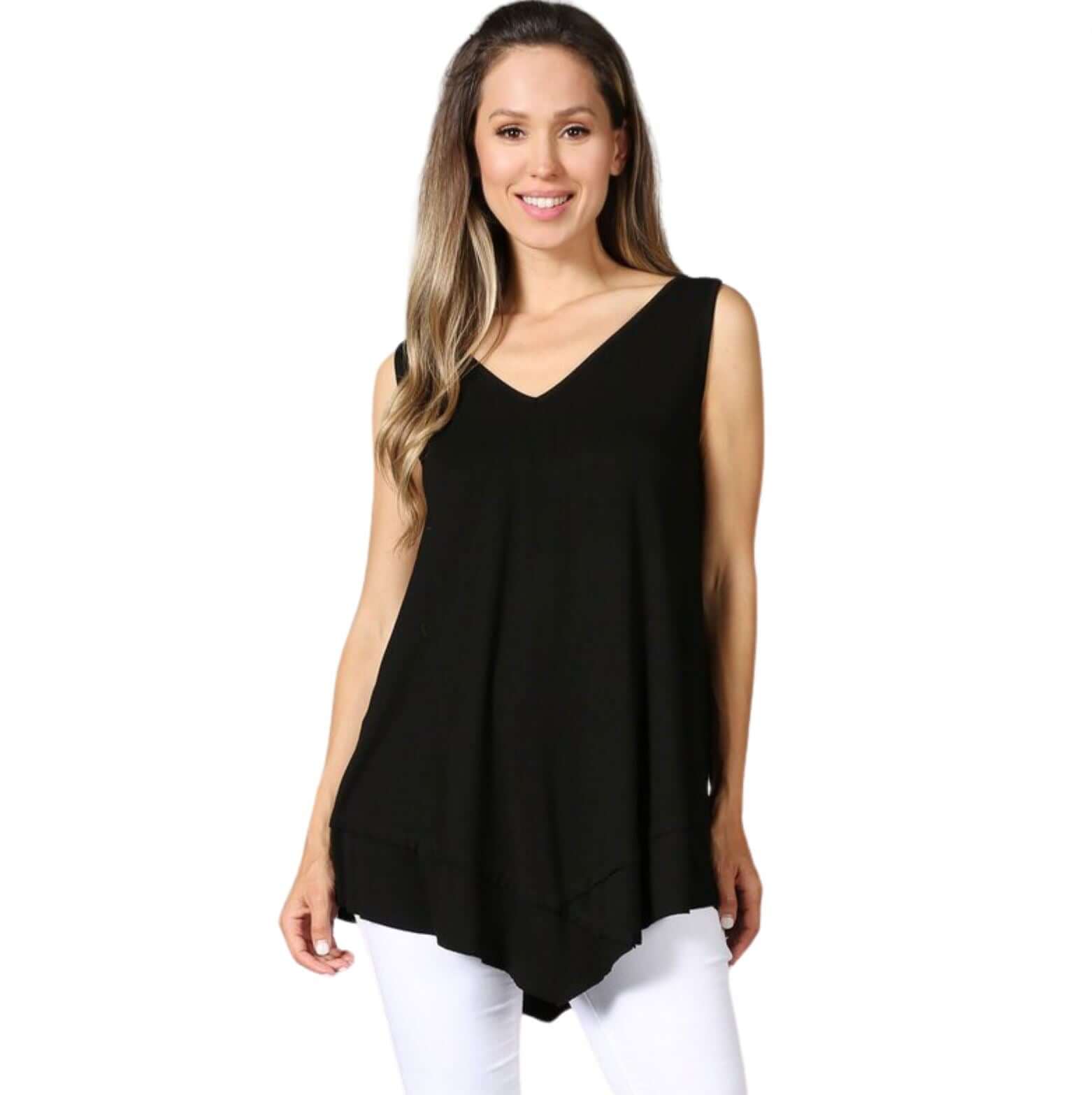 Always Flattering Sleeveless Tunic in Black - Made in USA Tunic