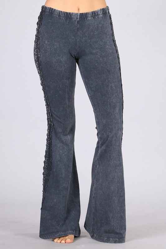 Side Crochet Lace Jeggings - Long & Lean Flare Bottom Made in USA