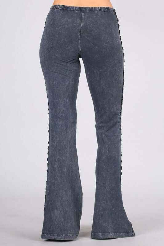 Side Crochet Lace Jeggings - Long & Lean Flare Bottom Made in USA