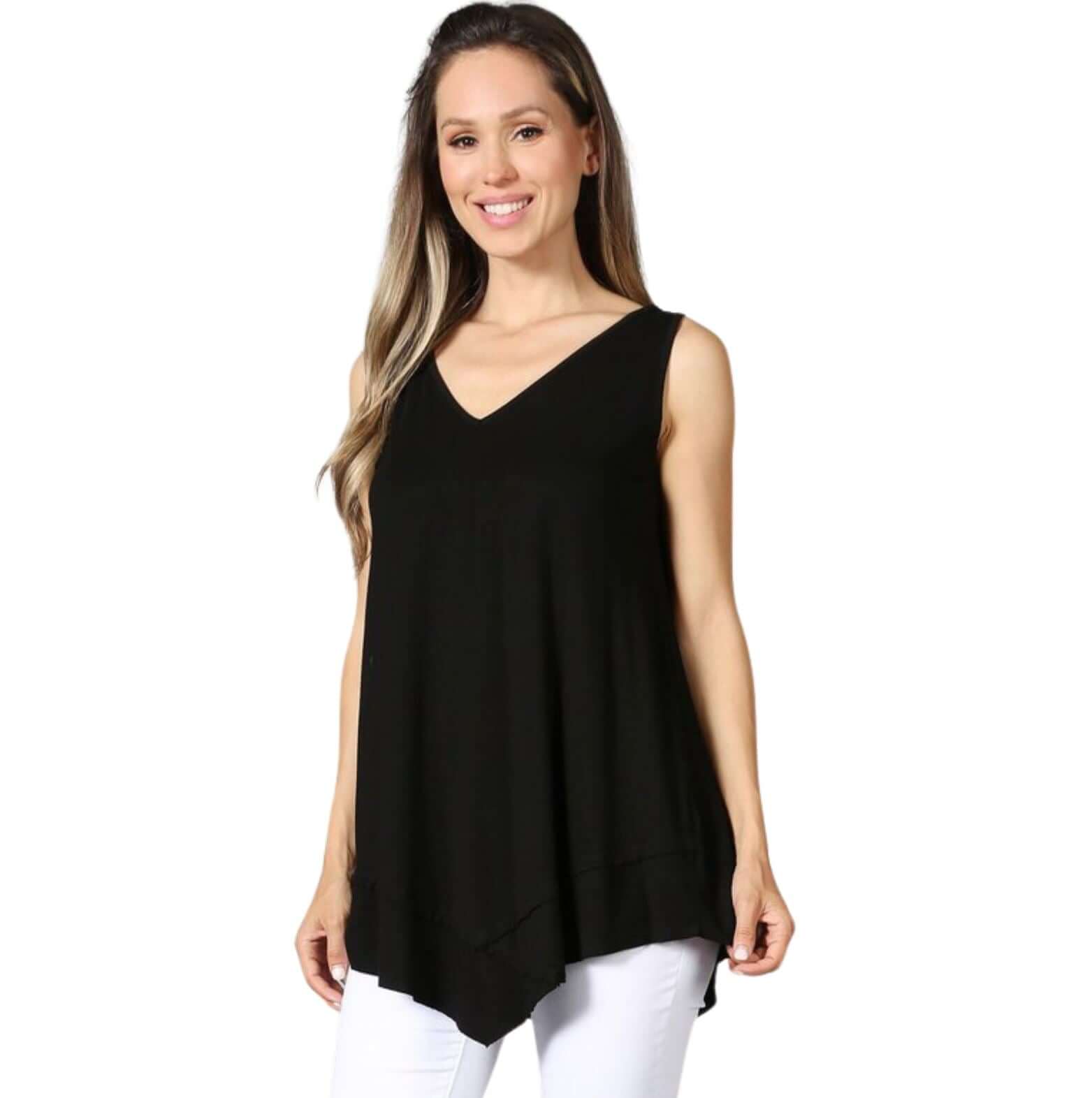 Always Flattering Sleeveless Tunic in Black - Made in USA Tunic