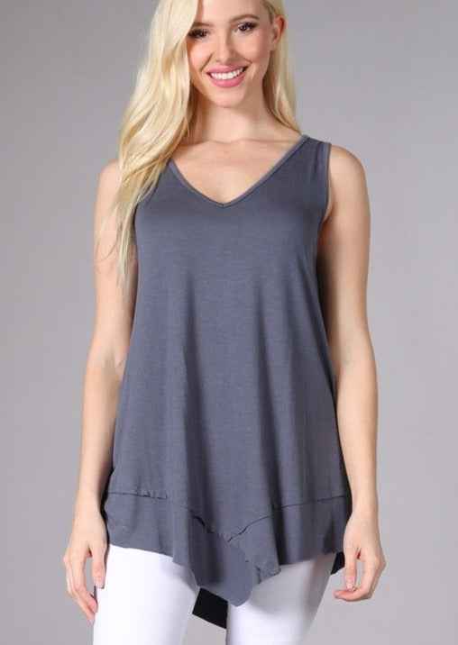 Flattering Sleeveless Tunic in Slate Grey - Made in USA