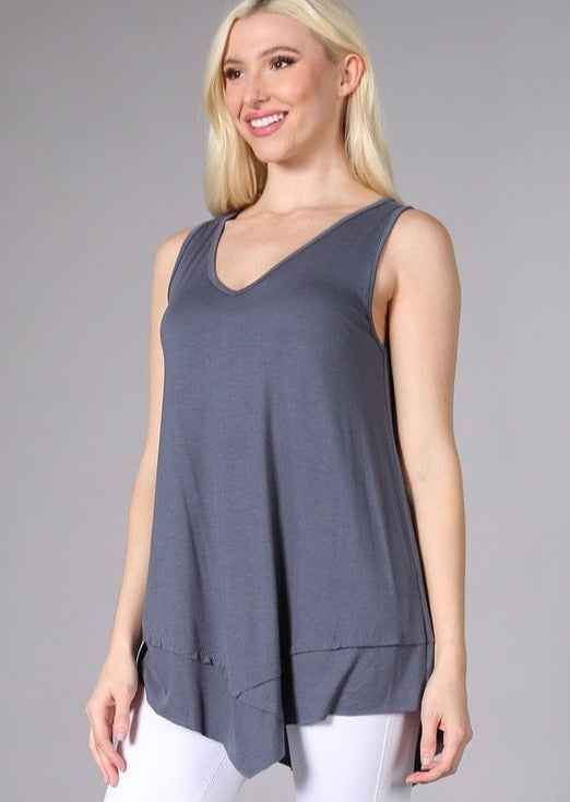 Flattering Sleeveless Tunic in Slate Grey - Made in USA