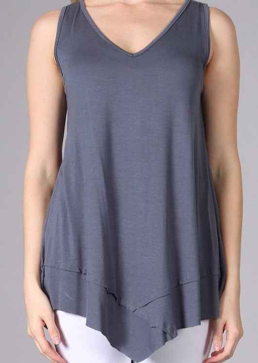 Flattering Sleeveless Tunic in Slate Grey - Made in USA