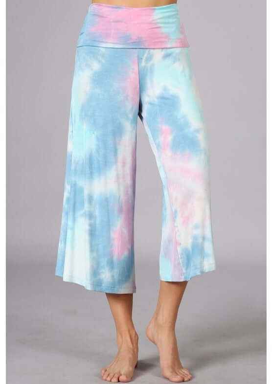 Summer Comfort Tie Dye Gaucho Pants - Fold Over Waist, Made in USA