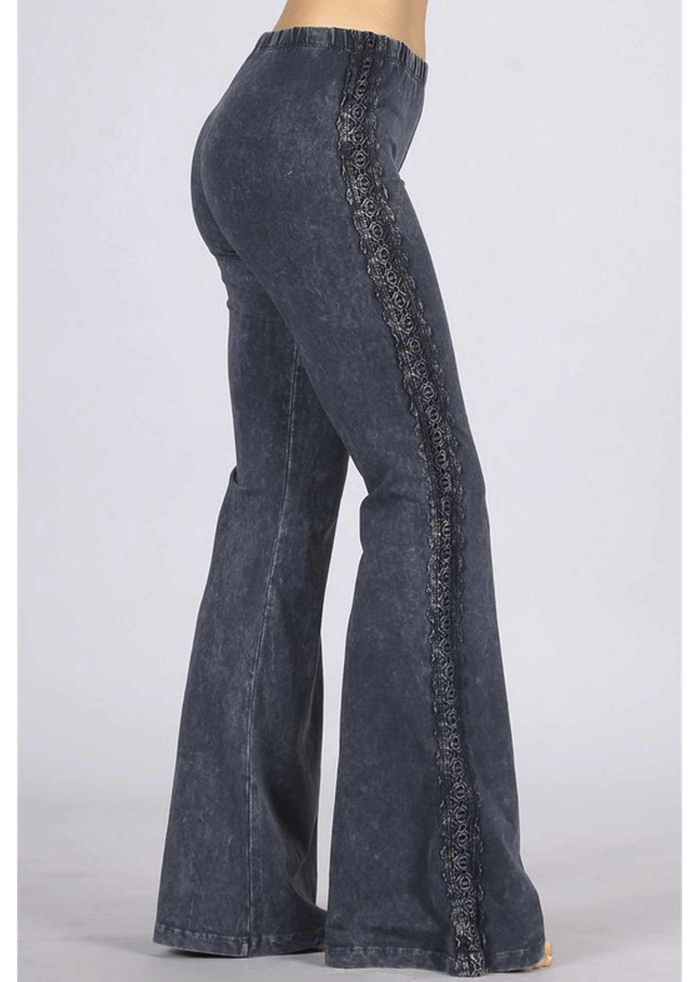 Side Crochet Lace Jeggings - Long & Lean Flare Bottom Made in USA