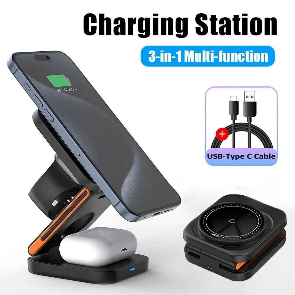 3 in 1 Foldable Charging Station - Versatile and Space-Saving Solution
