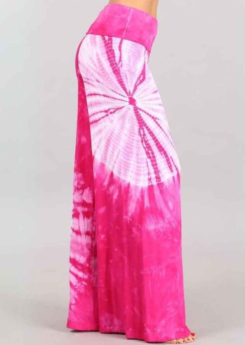 Fashionable Fuchsia Tie Dye Palazzo Pants Made in USA