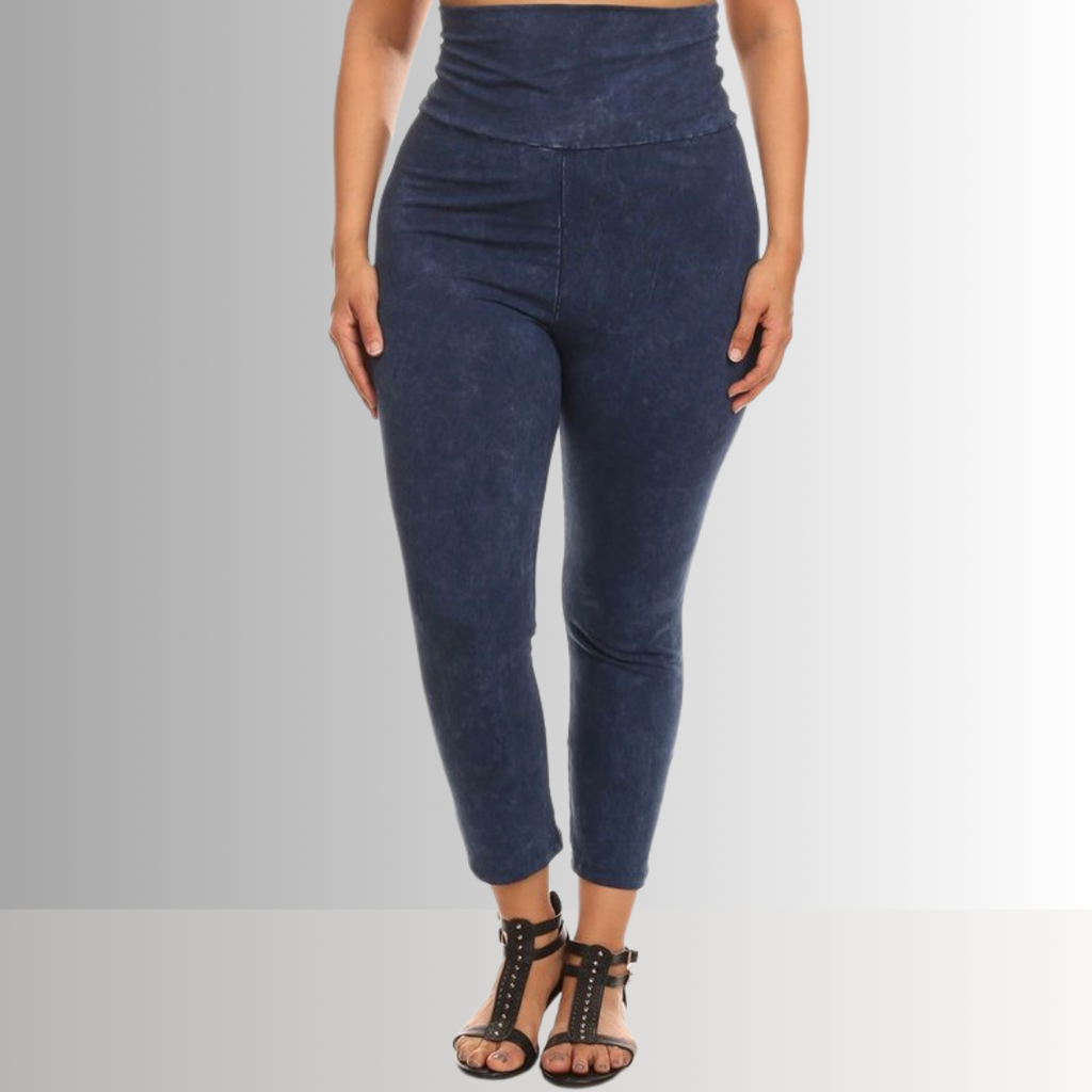 Fold Over Waist Plus Size Mineral Washed Capri Leggings Made in USA