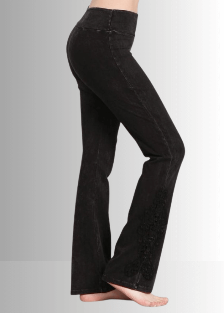 Mineral Washed Bootcut Jeggings with Crochet Detail