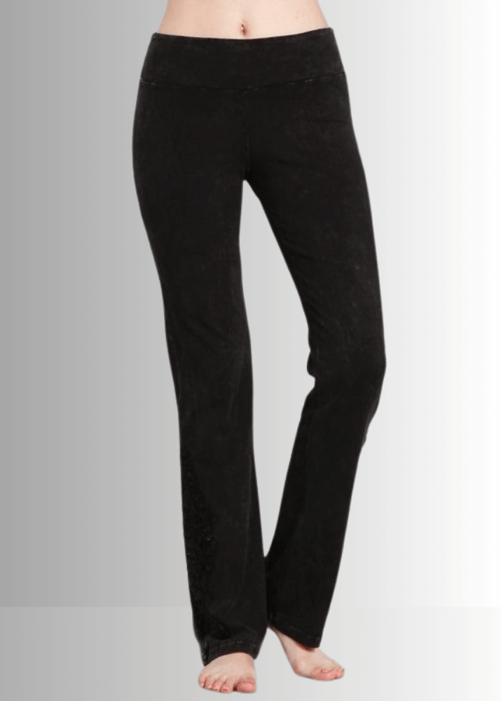 Mineral Washed Bootcut Jeggings with Crochet Detail