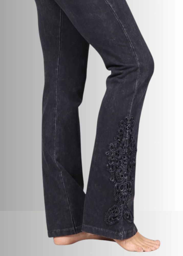 Mineral Washed Bootcut Jeggings with Crochet Detail