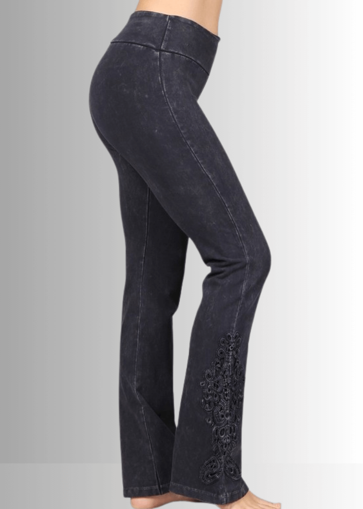 Mineral Washed Bootcut Jeggings with Crochet Detail