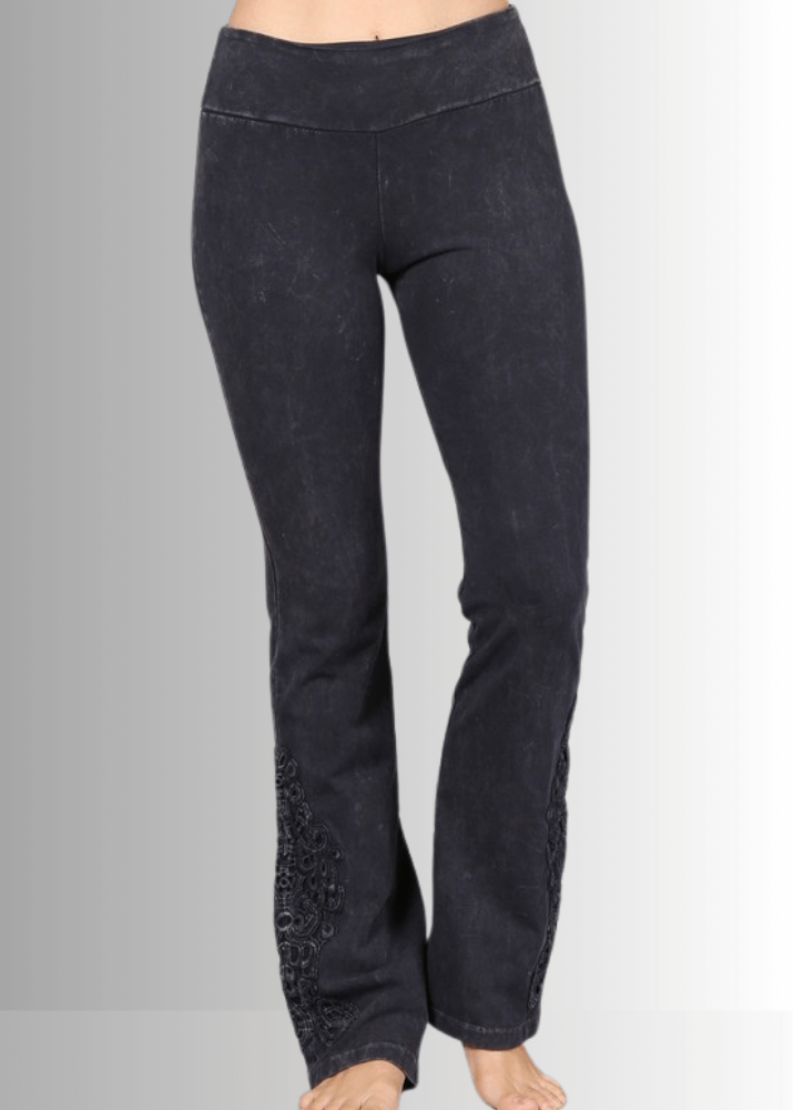 Mineral Washed Bootcut Jeggings with Crochet Detail