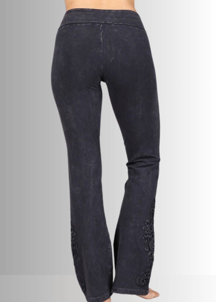 Mineral Washed Bootcut Jeggings with Crochet Detail