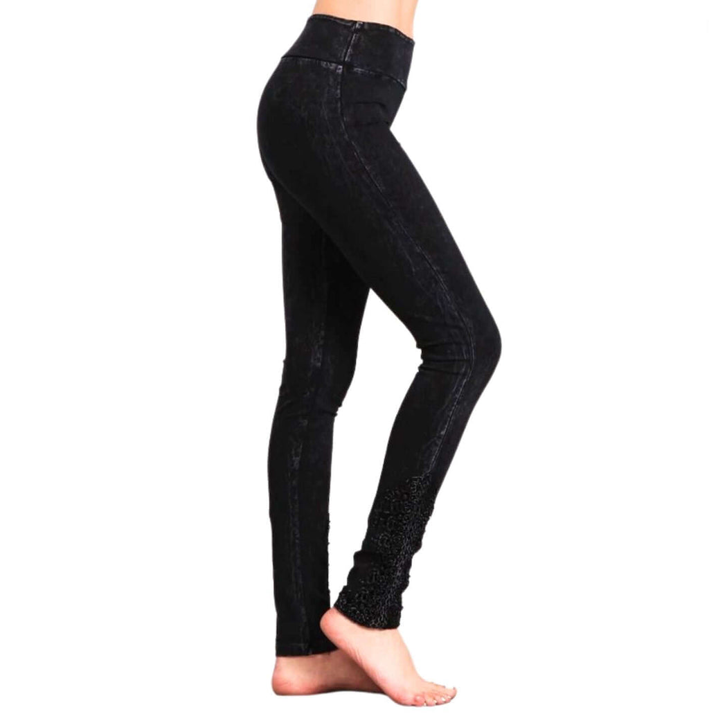 Mineral Washed Jeggings with Crochet Ankle Detail - Made in USA