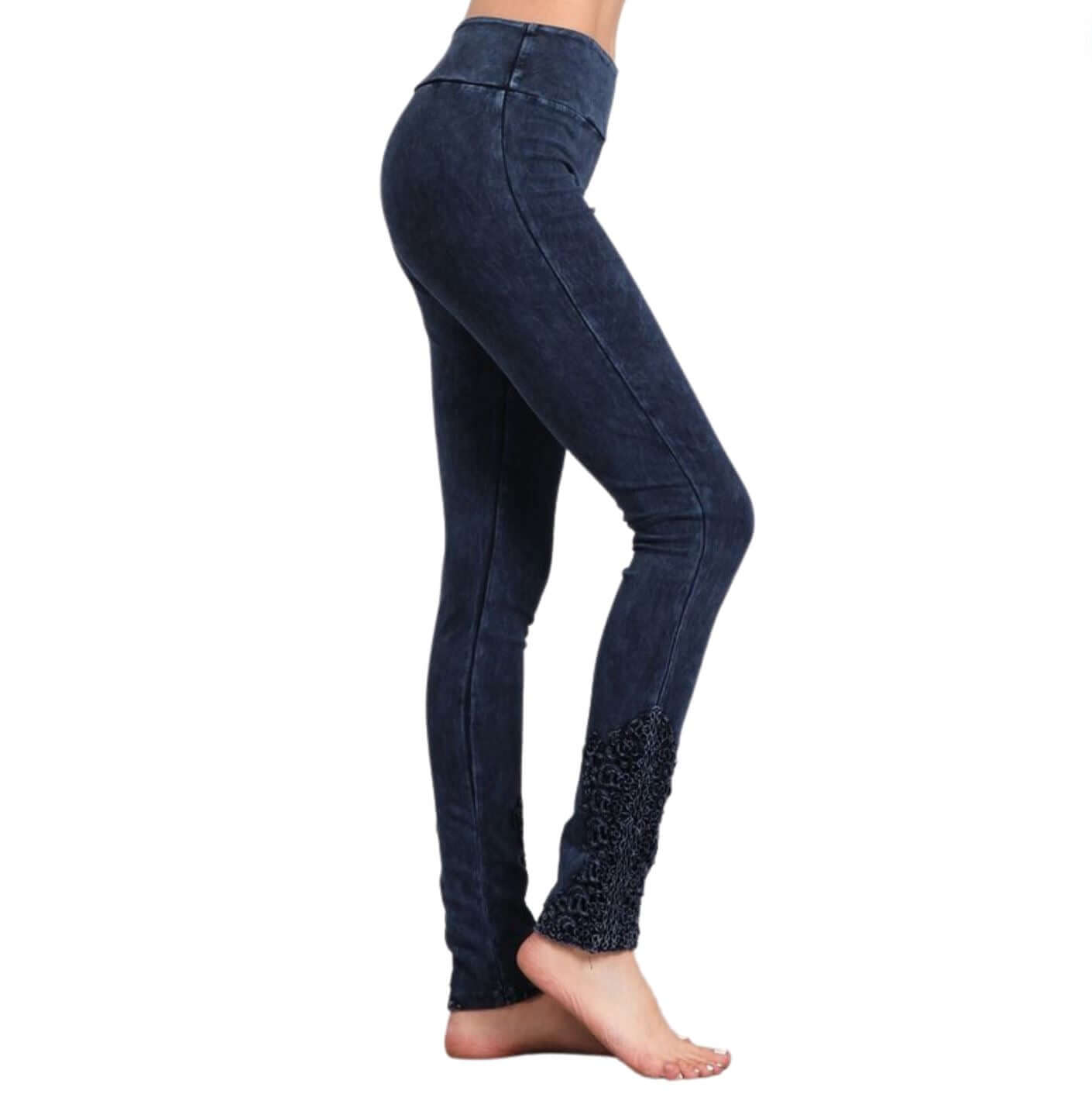 Mineral Washed Jeggings with Crochet Ankle Detail - Made in USA