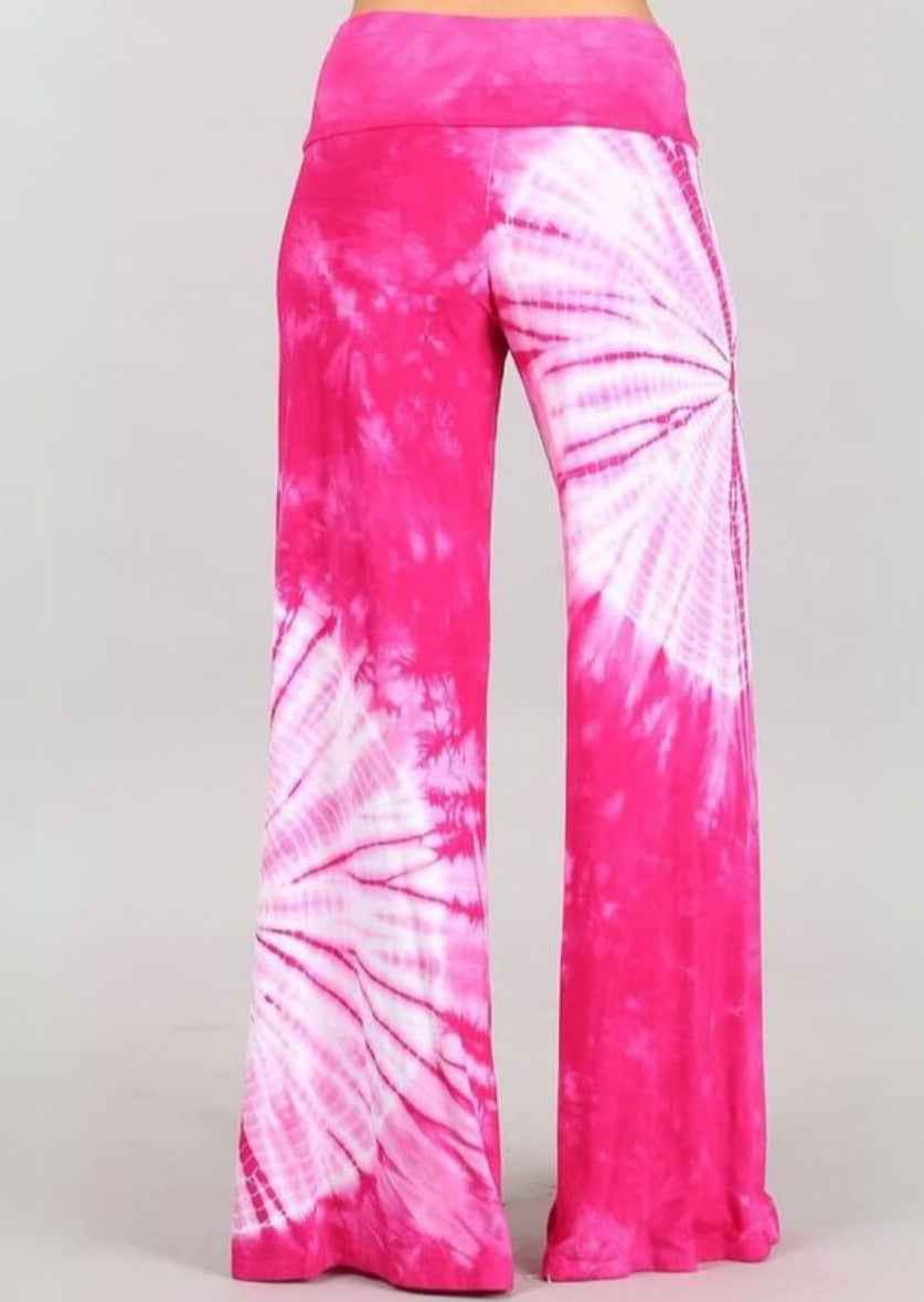 Fashionable Fuchsia Tie Dye Palazzo Pants Made in USA