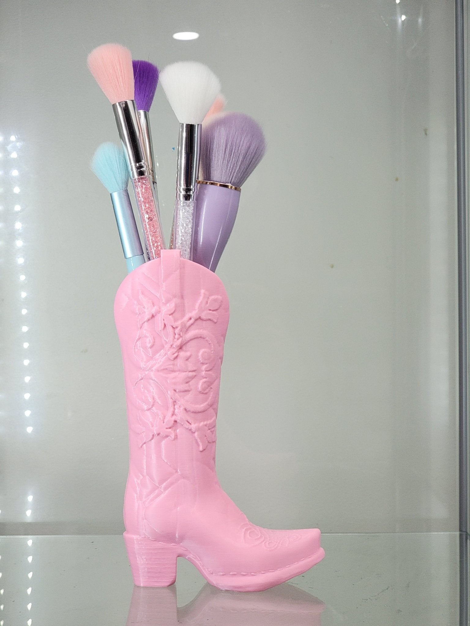 3D Printed Pink Cowboy Boot Brush Holder - Western Decor - RFE Marketing Ventures