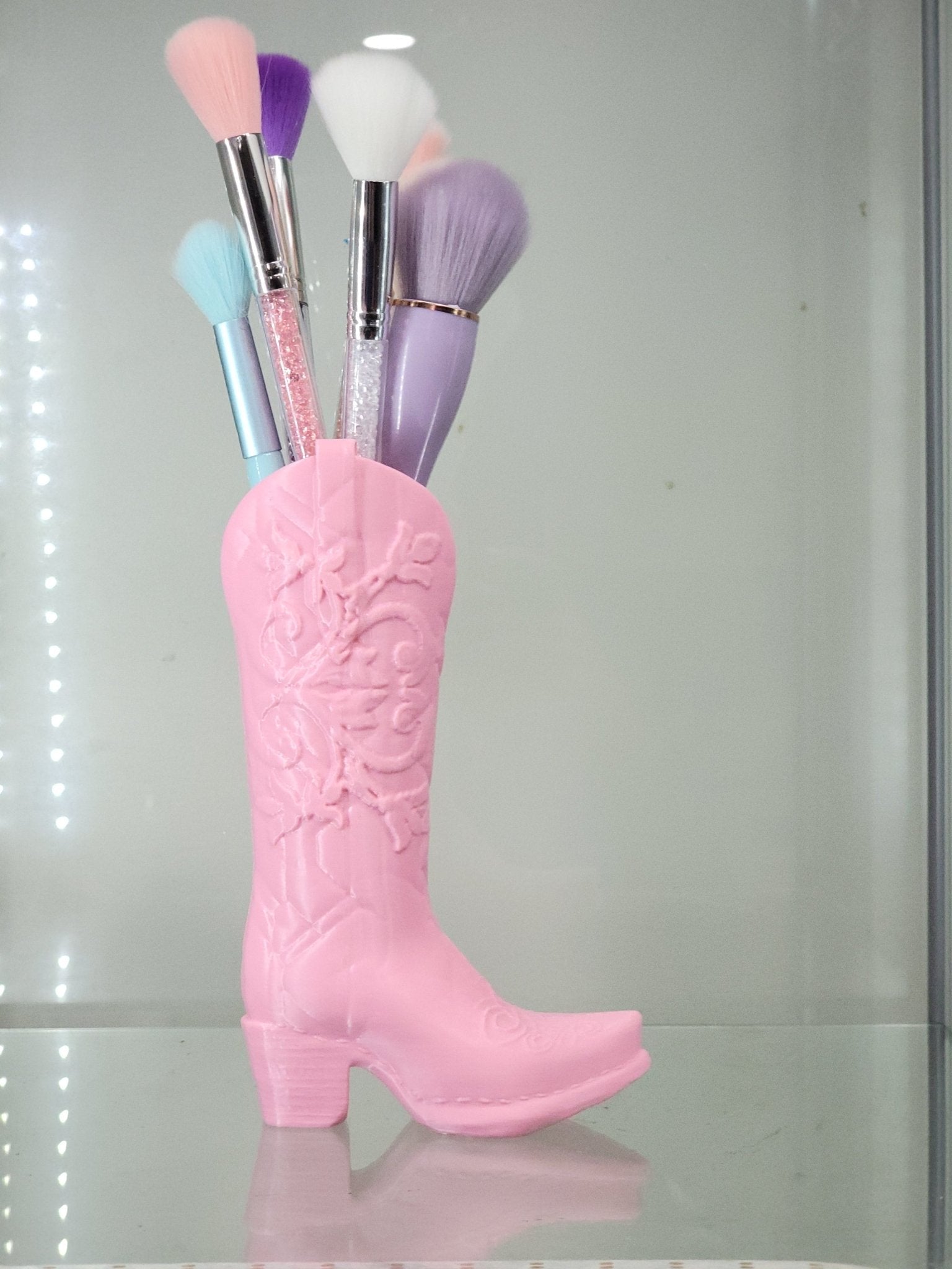 3D Printed Pink Cowboy Boot Brush Holder - Western Decor - RFE Marketing Ventures