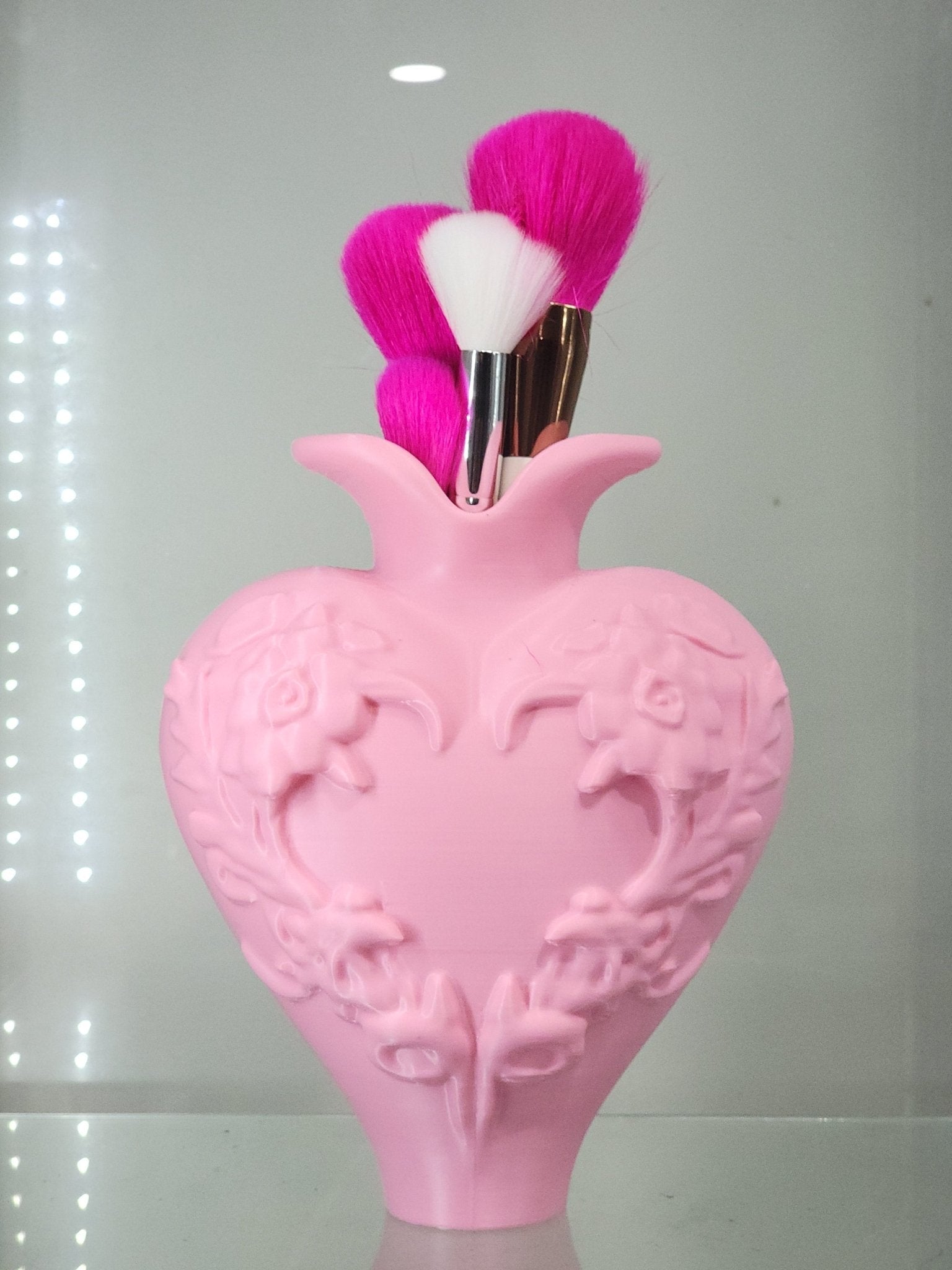 3D Printed Pink Heart Vase & Brush Holder - Floral Decor & Organizer - RFE Marketing Ventures