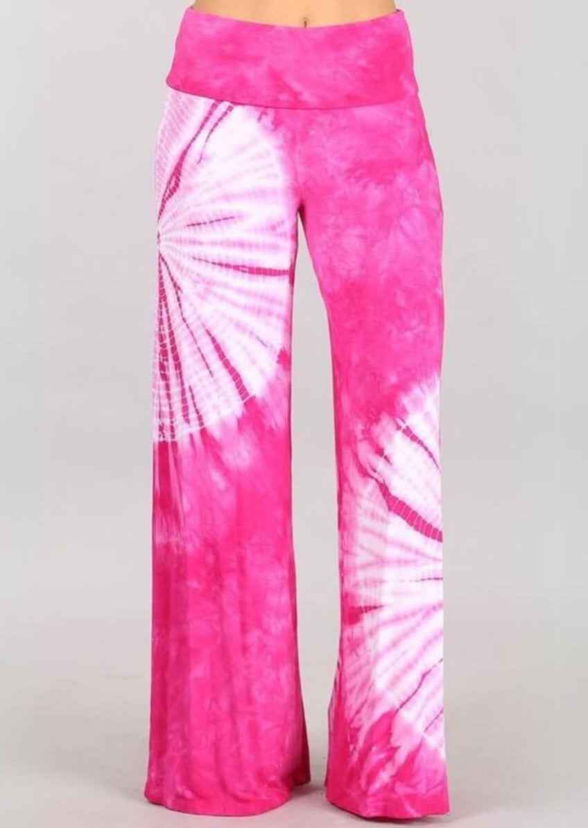 Fashionable Fuchsia Tie Dye Palazzo Pants Made in USA