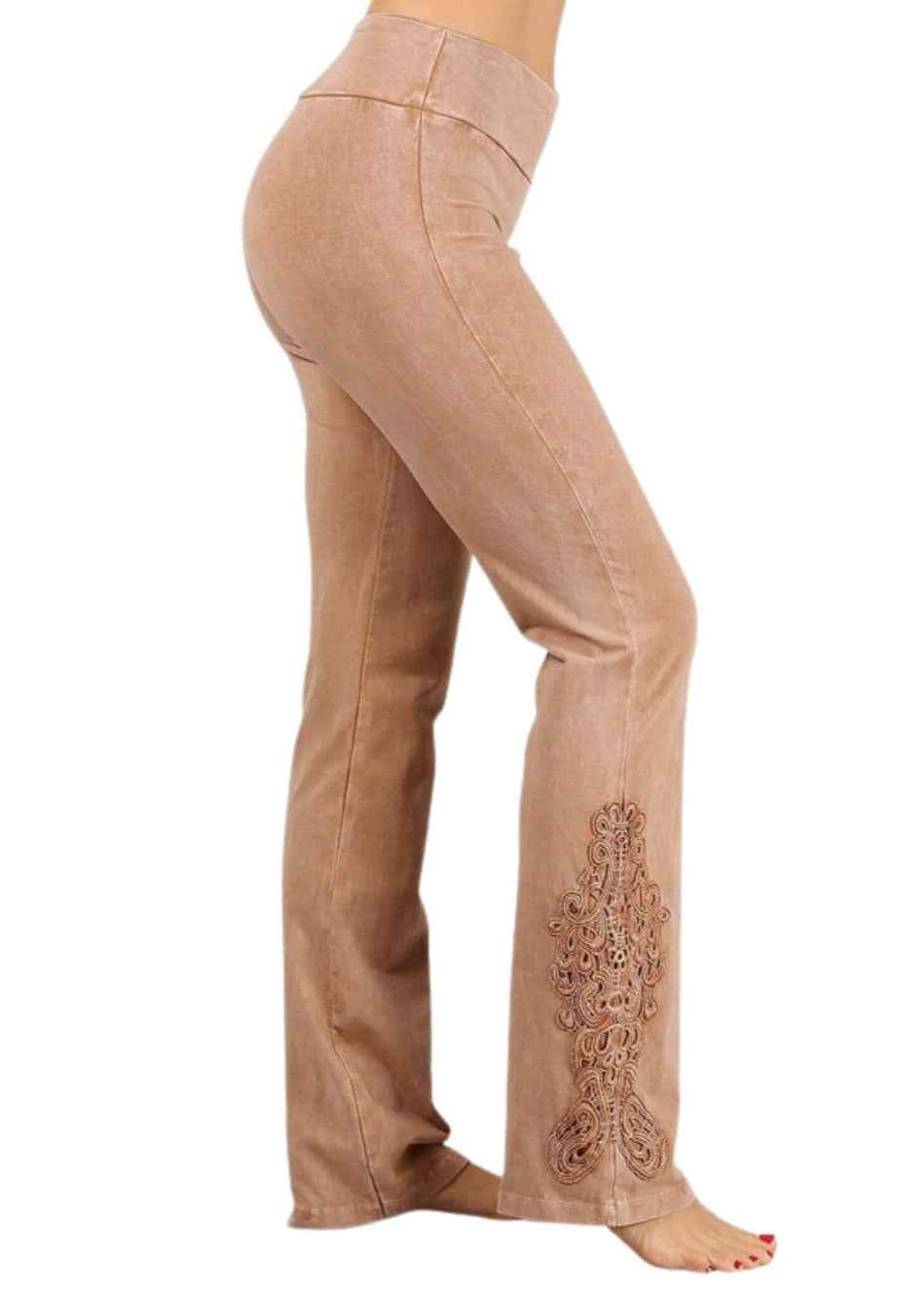 Mineral Washed Bootcut Jeggings with Crochet Detail