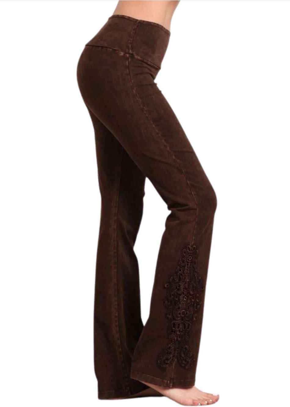 Mineral Washed Bootcut Jeggings with Crochet Detail