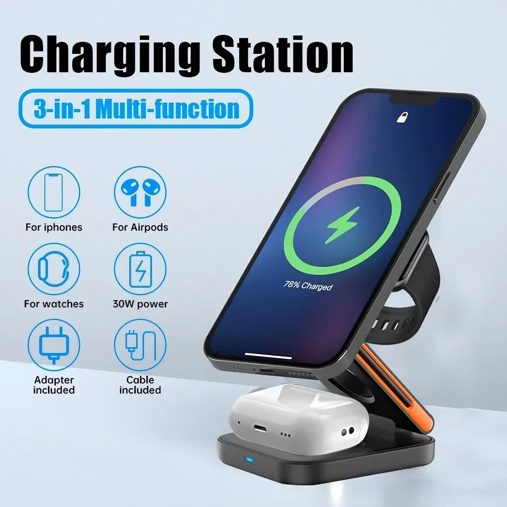 3 in 1 Foldable Charging Station - Versatile and Space-Saving Solution