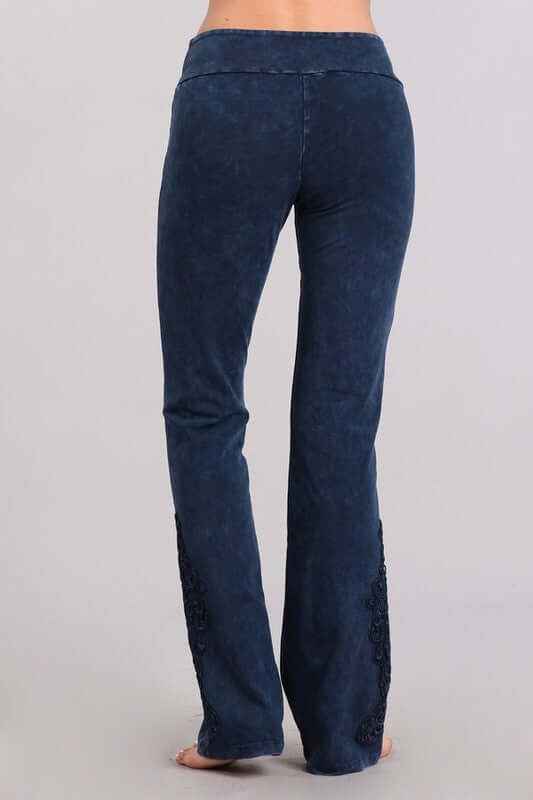 Mineral Washed Bootcut Jeggings Crochet Detail Made in USA