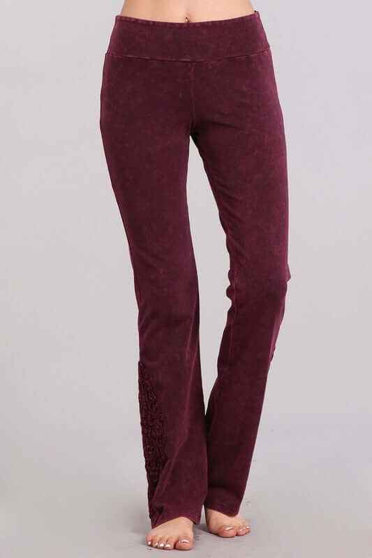 Mineral Washed Bootcut Jeggings with Crochet Detail - Made in USA