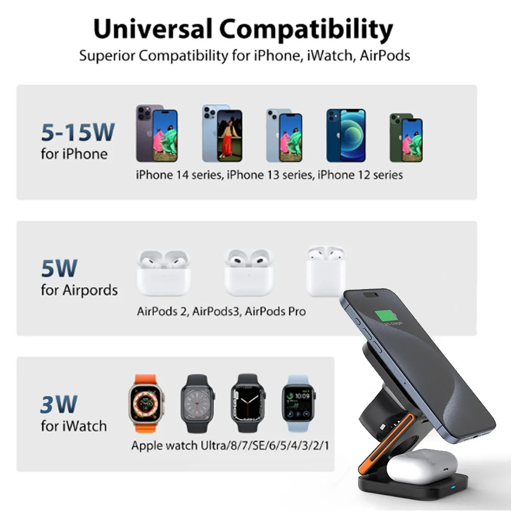 3 in 1 Foldable Charging Station - Versatile and Space-Saving Solution