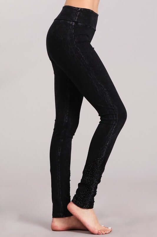 Mineral Washed Jeggings with Crochet Ankle Detail - Made in USA