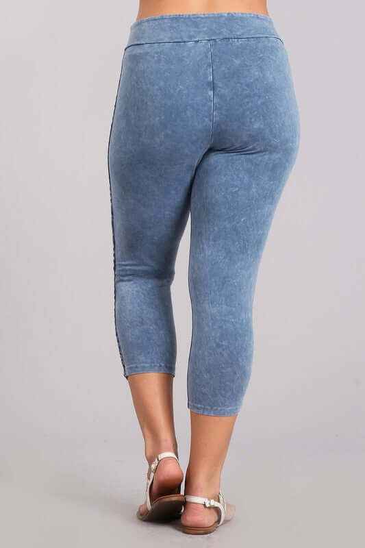 Crochet Striped Capri Leggings Made in USA - Plus Size Mineral Washed