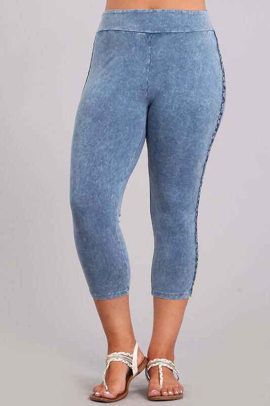 Crochet Striped Capri Leggings Made in USA - Plus Size Mineral Washed