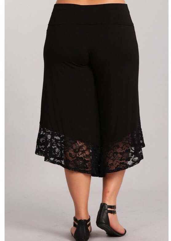 Black Lace Hem Gaucho Pants Plus Size Made in USA