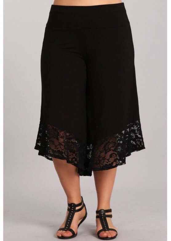 Black Lace Hem Gaucho Pants Plus Size Made in USA