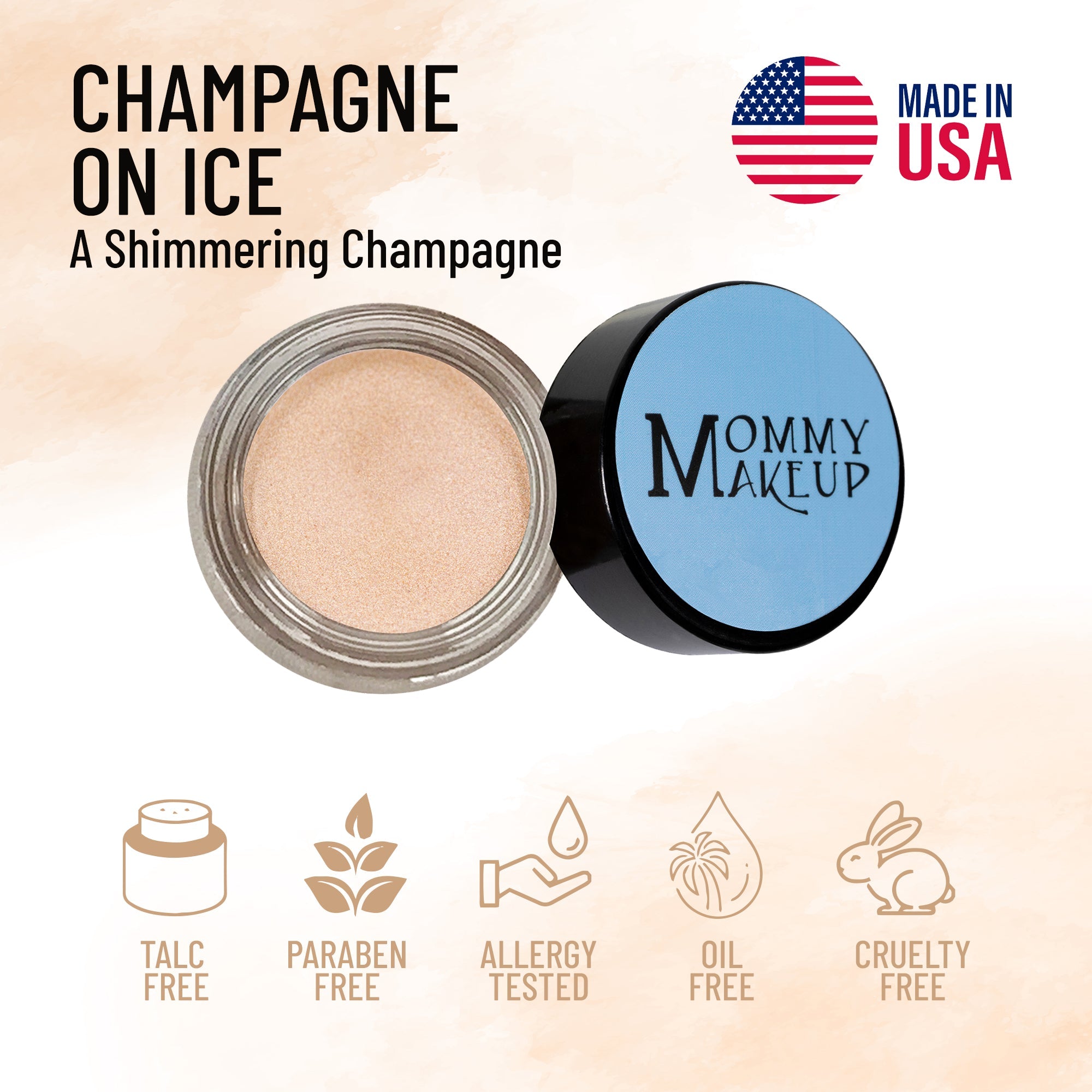 Champagne on Ice Any Wear Creme - A Waterproof Multi-tasking creme to powder product for eyes, cheeks & lips. Can be worn anywhere - RFE Marketing Ventures