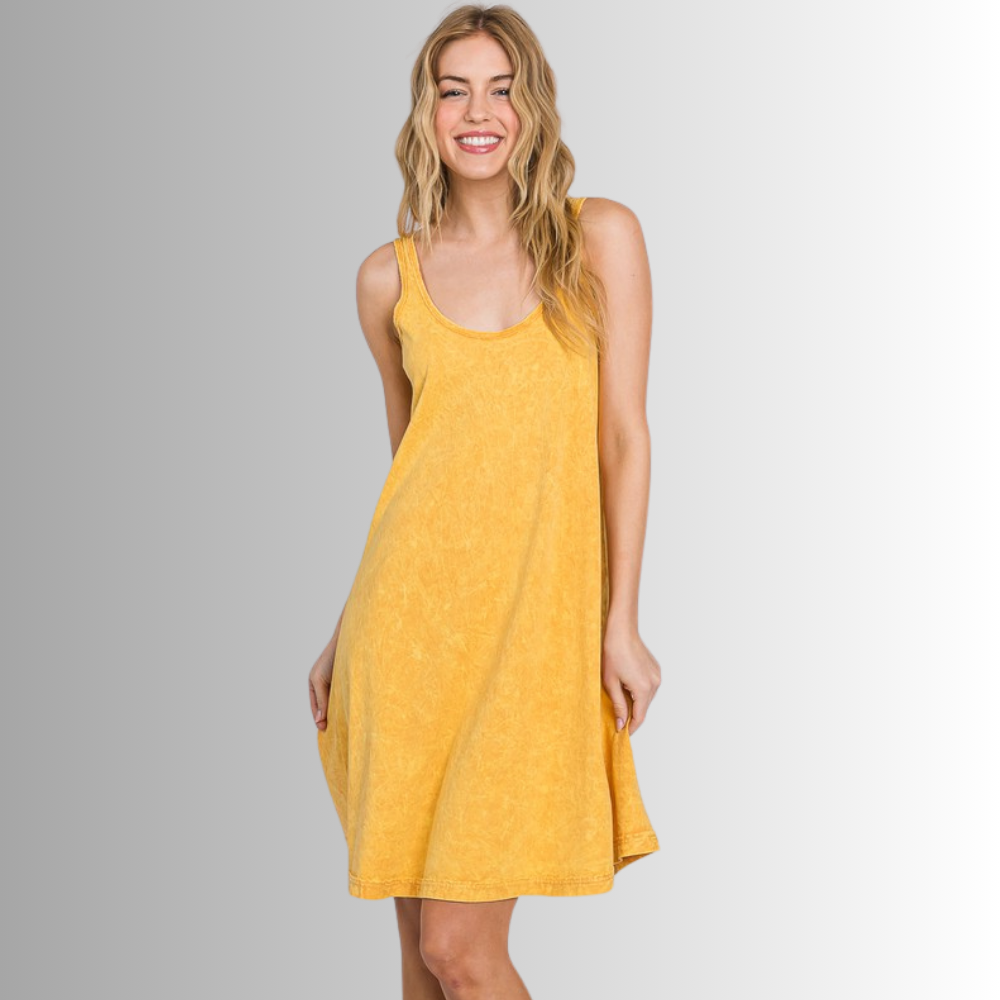 Apricot Yellow Cotton Tank Dress for Effortless Summer Style