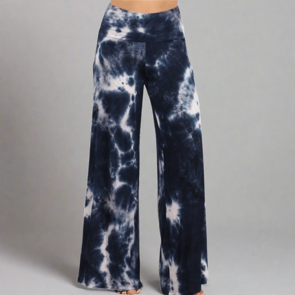 Beach and Lounge Navy Tie Dye Palazzo Pants - Made in USA