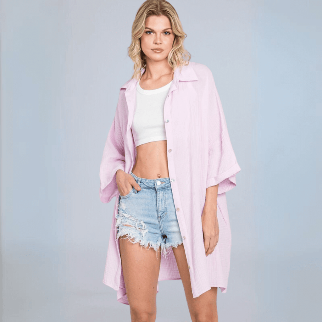 Boyfriend Slouchy Top Pink Lilac - Made in USA