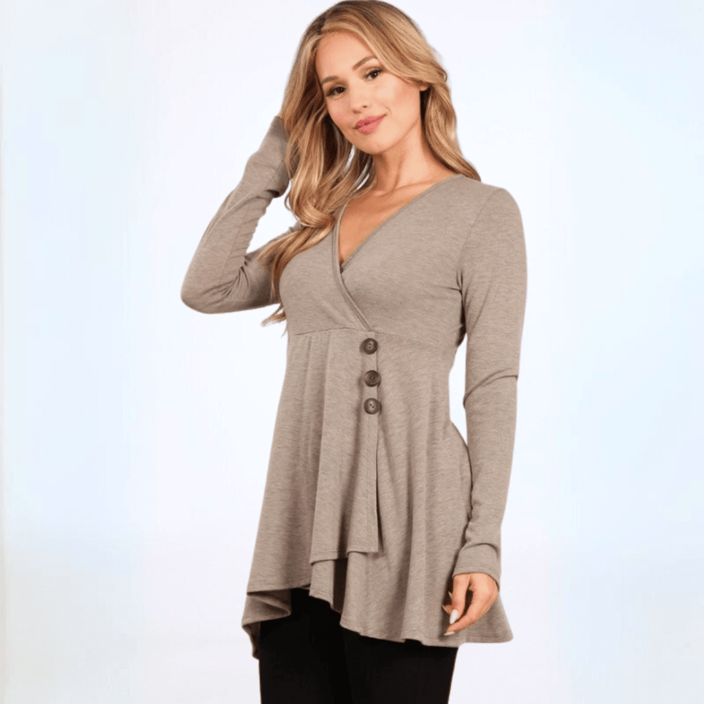Feminine Touch V-Neck A-Line Fit Tunic - Made in USA, Stylish and Comfortable