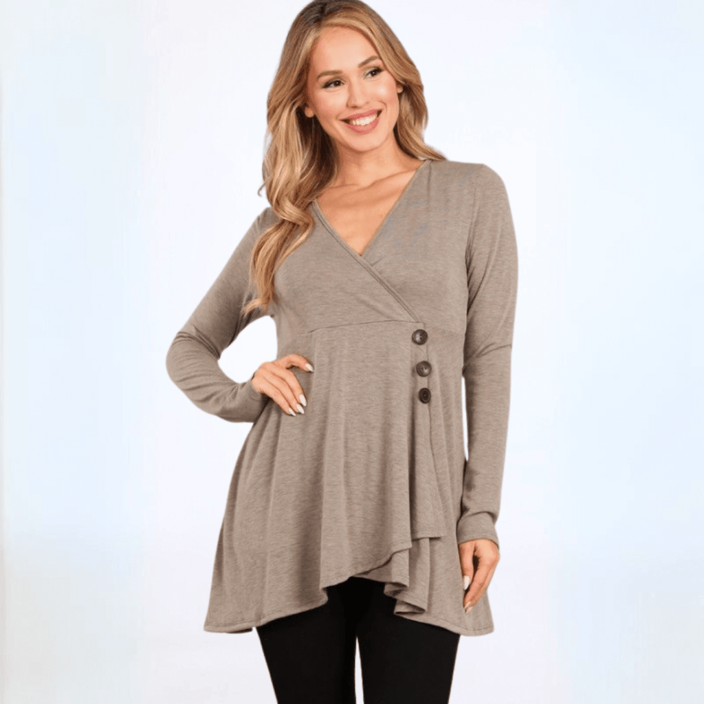 Feminine Touch V-Neck A-Line Fit Tunic - Made in USA, Stylish and Comfortable