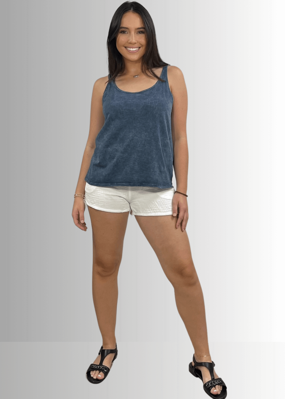 Twenty Four Seven Cotton Tank in Dark Blue Grey Denim - Comfortable and Versatile
