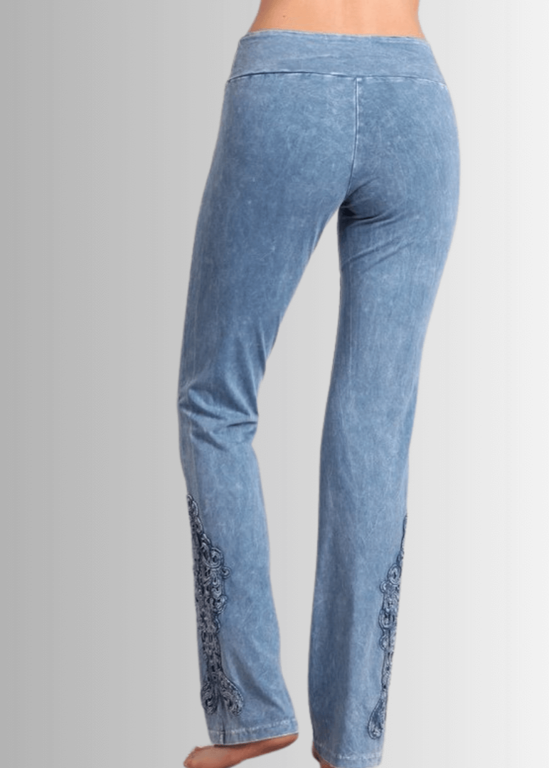 Mineral Washed Bootcut Jeggings with Crochet Detail